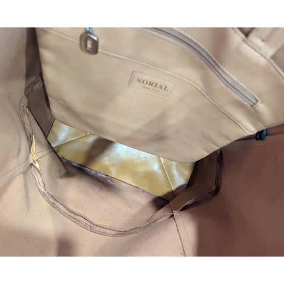 Sorial New York Vegan Leather Yellow Tan Shoulder Tote Bag - Picture 5 of 10